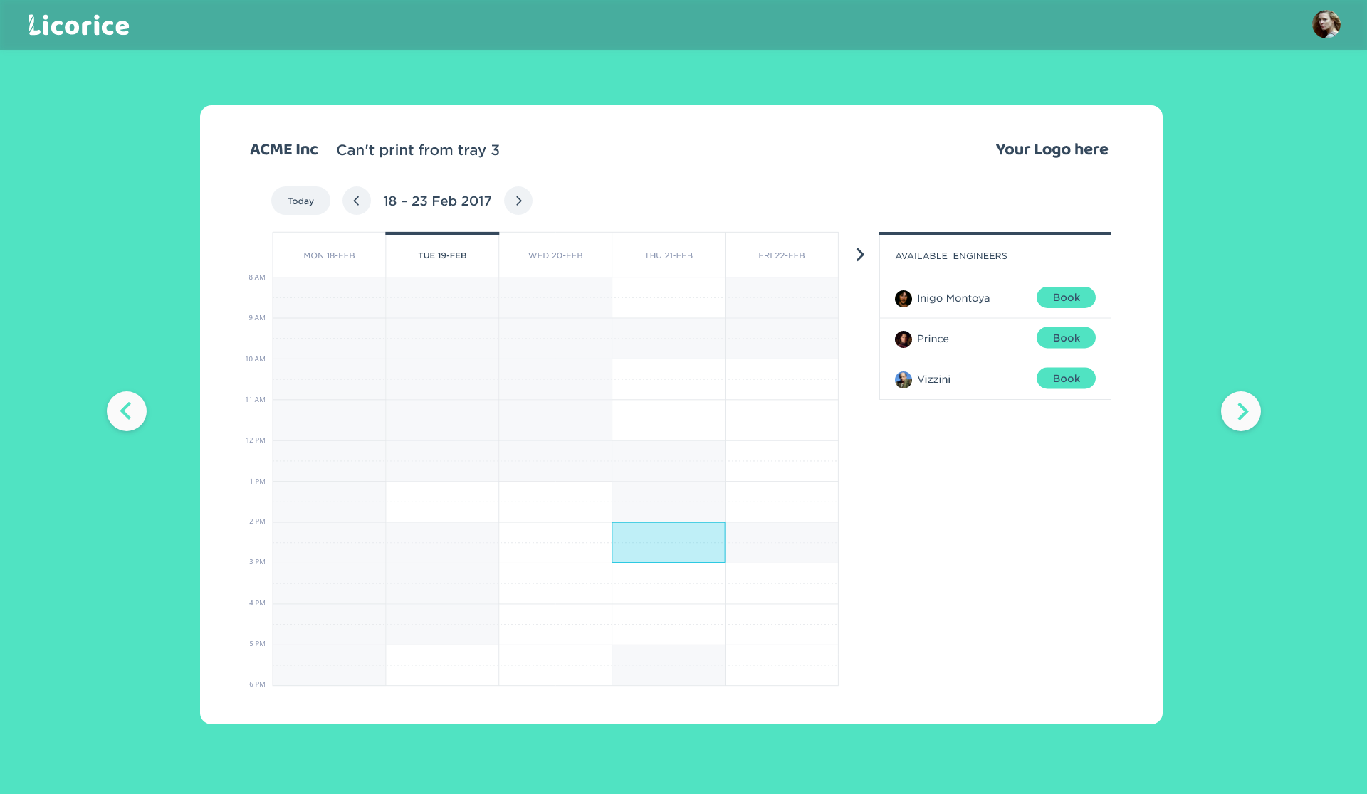 Screenshot of Licorice customer scheduling interface